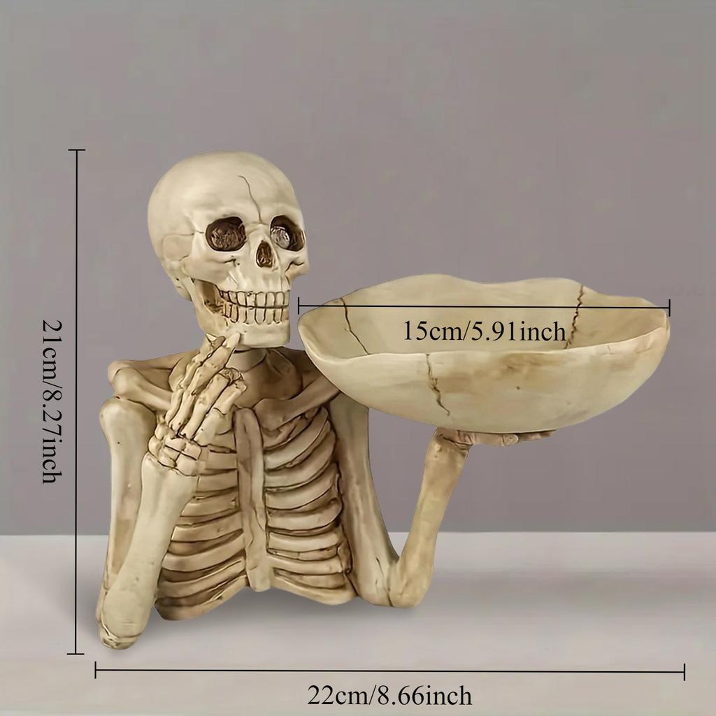 1pc Resin Skull Tray Ornament with Bowl – Unique Skeleton Design for Indoor&Outdoor Decor,Perfect for Halloween,Day of The Dead