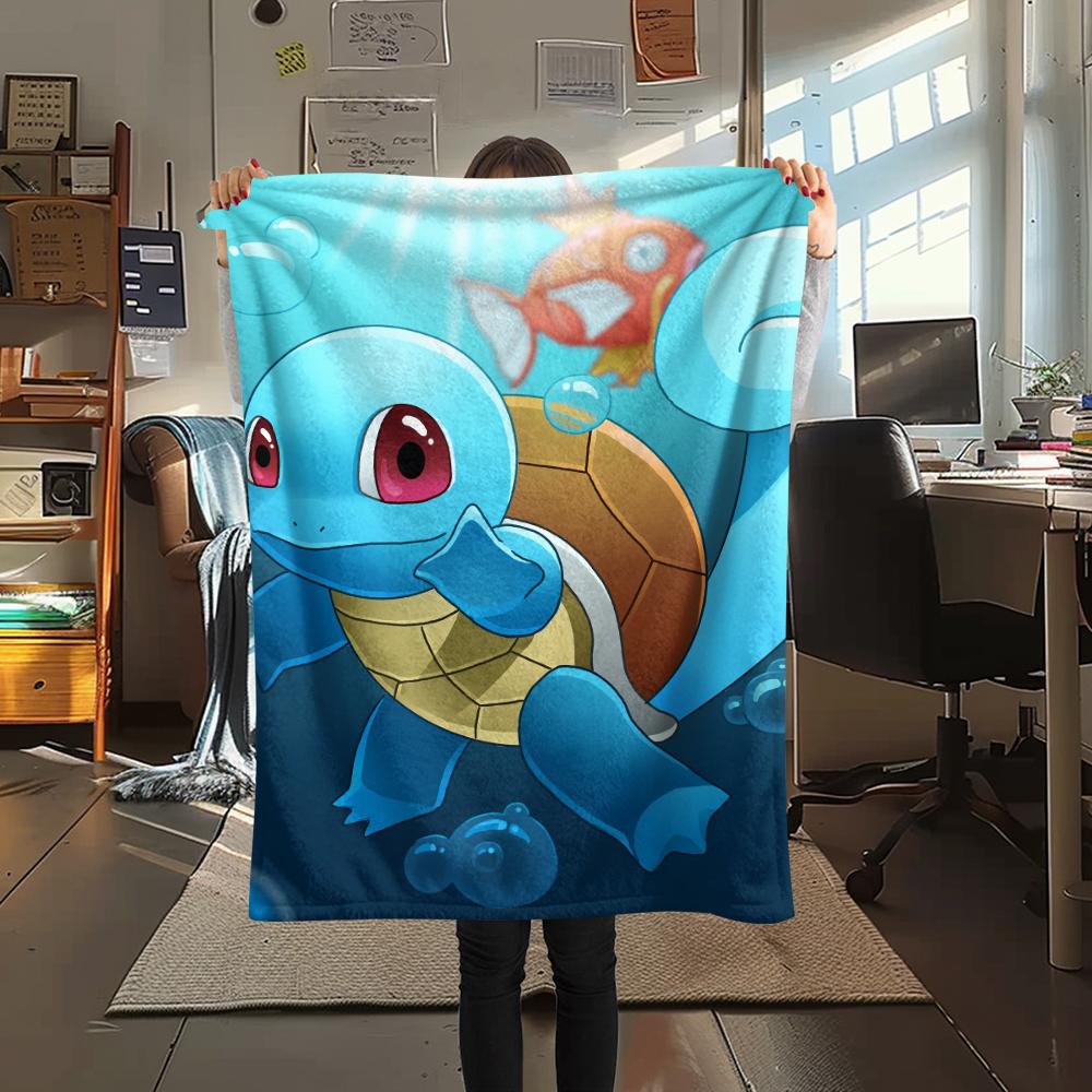 Фланелевое одеяло с рисунком «Черепашка» (Squirtle), Высококачественное, Удобное для всех сезонов, Декор для дома, Тепло и уют, Идеально для подарков.