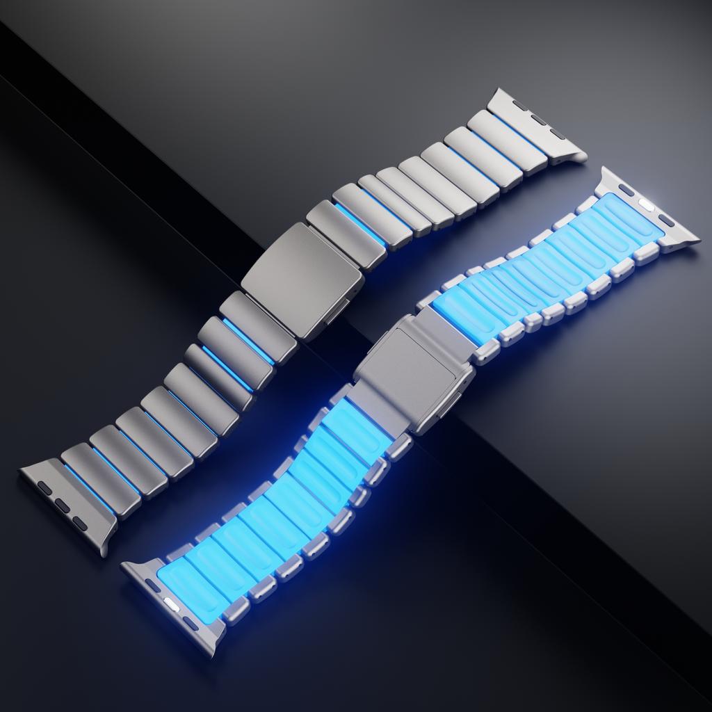 Noctilucent Titanium Metal Watch Band for apple Ultra 3 2 Series 1110 9 SE Noctilucent Strap Stainless Steel and Silicone Strap