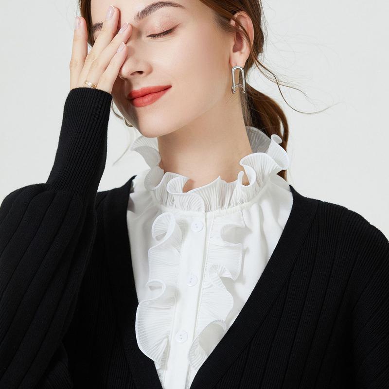 Elegant White Pleated Ruffle High Collar Detachable Sweater Blouse Stand Collar Girls Half Shirt Collar Neckwear Top