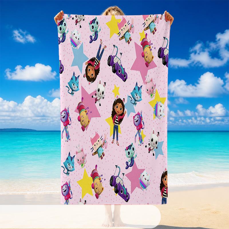 Quick Dry Beach Towel Gabby’s Dollhouse Pattern, Lightweight Absorbent Towel for Pool Beach Vacation Use