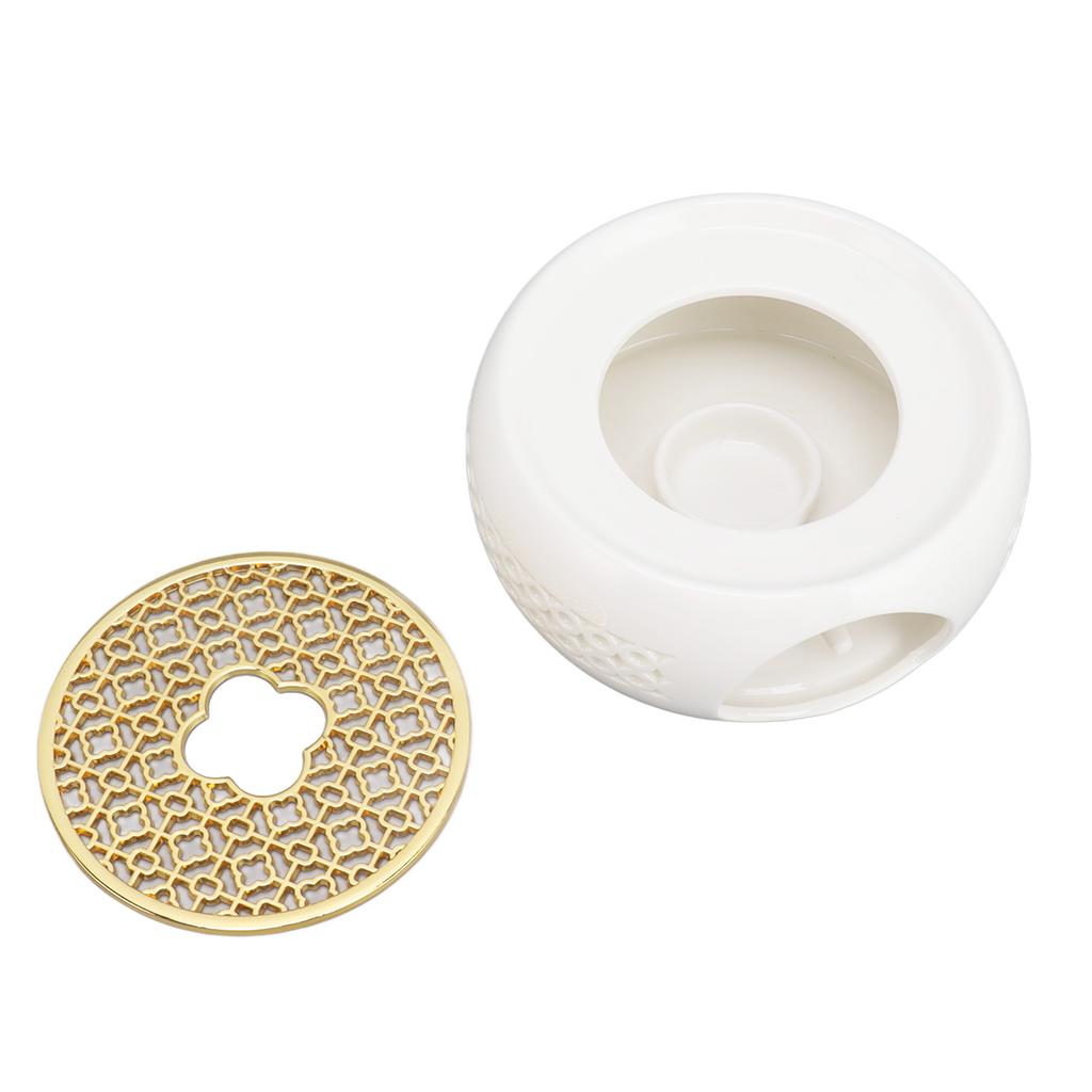 Porcelain Teapot Heater Hollow Frame Round Teapot Warmer Base with Alloy Cushion and Candle Holder