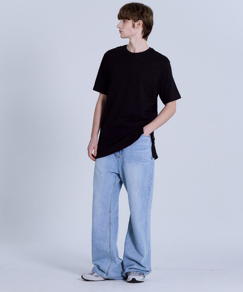 BASIC HOUSE Uni Layered Round Neck Short Sleeve Tee Long Length (+7Cm) Black Lats0106