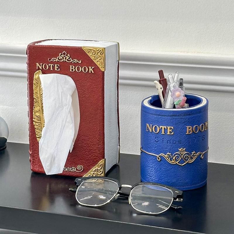 Book Style Tissue Box Holder Vintage European Designs Multifunctional Storage Organizer For Home Office Decoration