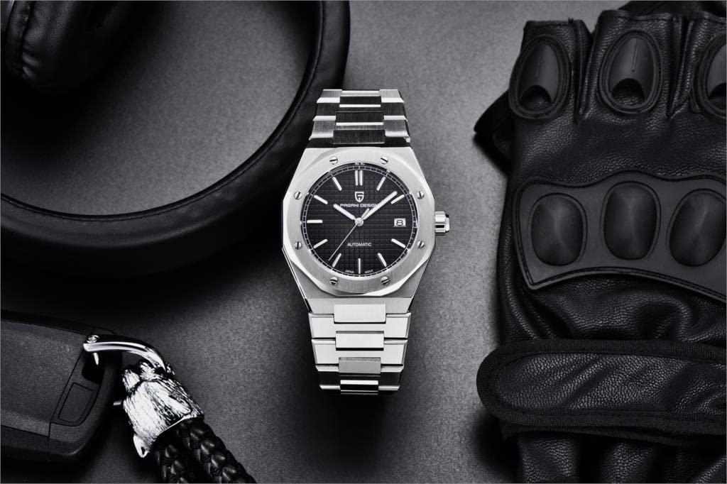 Автоматические механические часы Pagani Design Royal Oak с Seiko NH35, водонепроницаемые, из нержавеющей стали, с резиновым ремешком и сапфировым стеклом, идеально подходящие для и PAGANI DESIGN Мужские