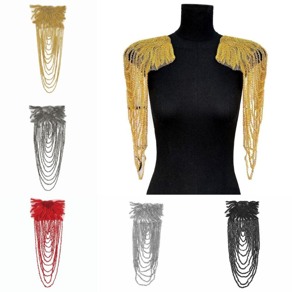 Пришиваемые на одежду Блестки Вышивка бисером Кисточки Длинная цепочка Наплечные нашивки Бисером Ретро Погоны Свадебное платье