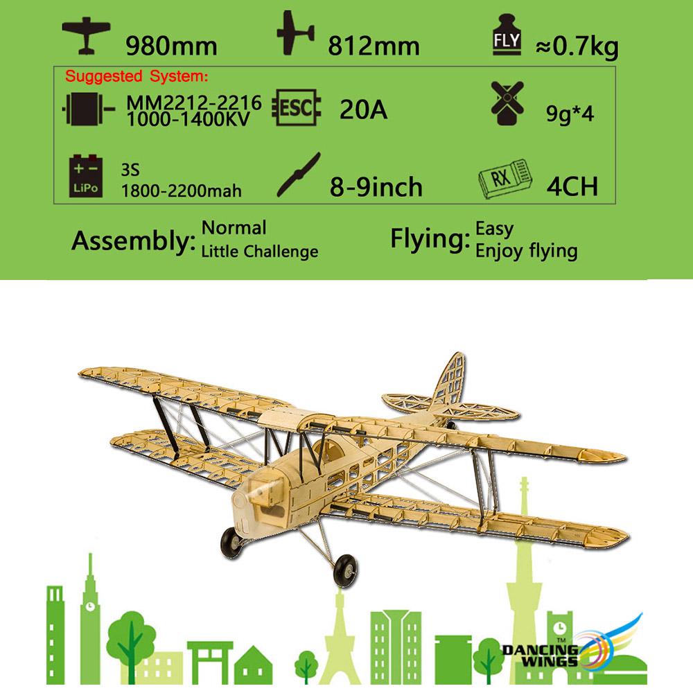 Balsa Wood Electric Airplane Kit, Dancing , 980mm pan for Stability, Accessory Pack