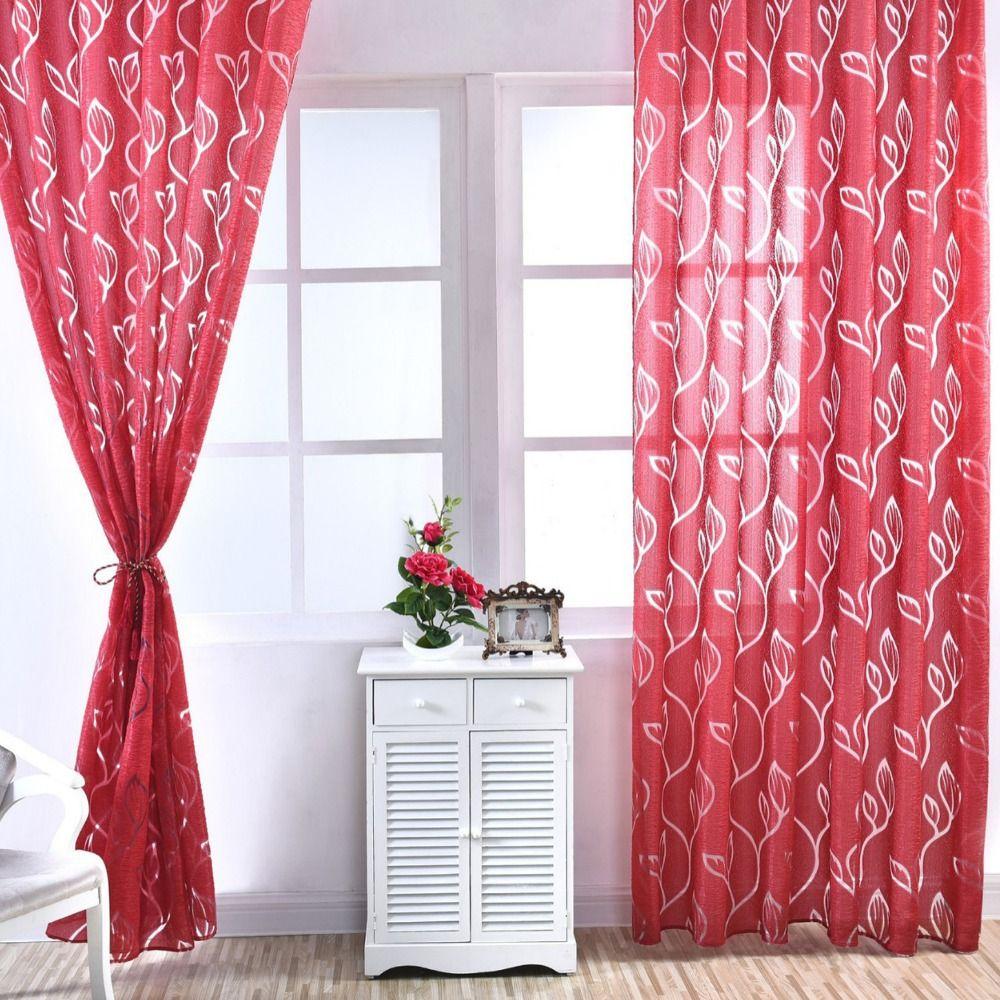 Romantic Leaves Pattern Sheer Curtain Elegant Tulle Curtain Modern Window Drapes  Bedroom