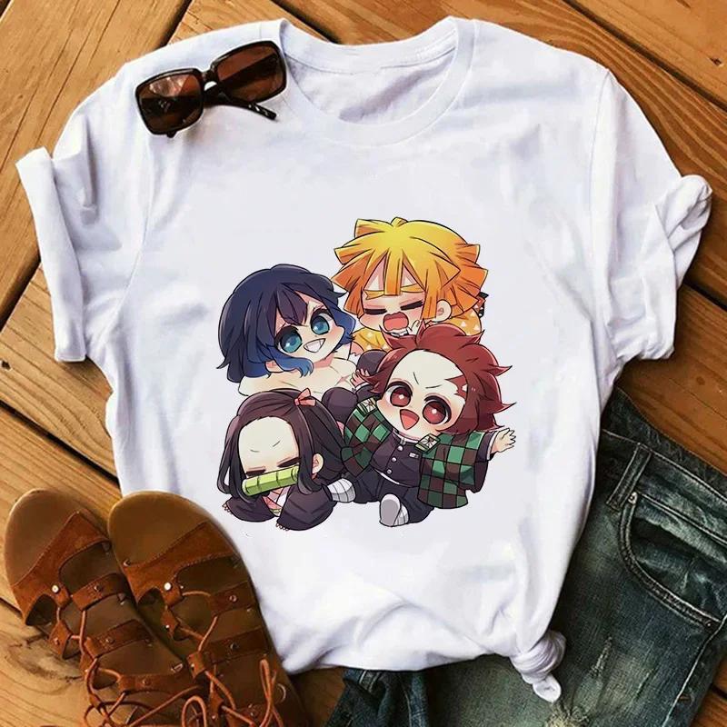 Футболка Kimetsu No Yaiba Kamado Nezuko с графическим принтом для женщин, эстетика Harajuku, белые топы, футболка 2021 года, женская футболка в японском стиле