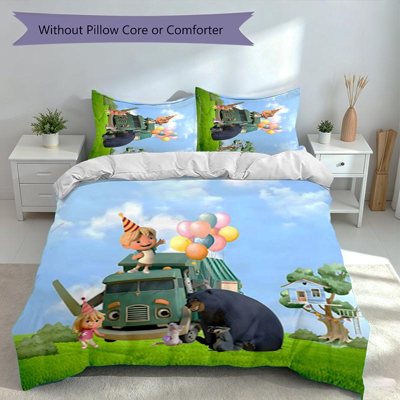 3pcs Trash Truck Duvet Cover Set, Includes 1 Duvet Cover and 2 Pillowcases,Skin-Friendly&Comfortable Fabric,Suitable Bedding Sets