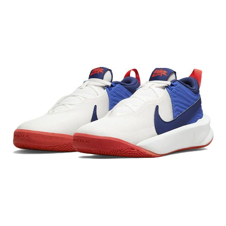 Nike Детские кроссовки Team Hustle D10 GS White Game Royal Summit-White Bright-Crimson Midnight-Navy CW6735-103