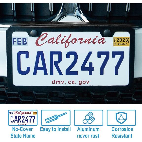 2PCS Premium Matte Black License Plate Frames, Solid Rust-Proof Aluminum Holder with 2 Holes, Universal Car Frame for Women and Man, Including
