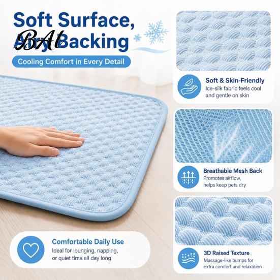 Cooling Crate Pad Dog Mat, Washable Pet Sleeping Mat with 3D Massage Bumps, for Cats Non-slip Mesh Bottom, Ice Silk Summer Dogs Self