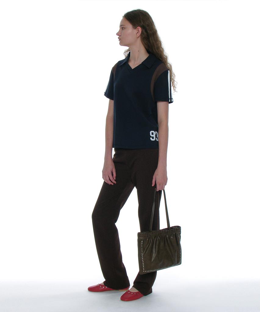 PARTIMENTO WOMEN Numbering Applique V-Neck Polo_Navy