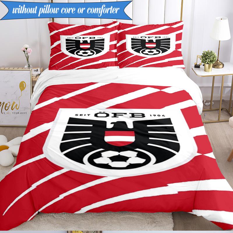 3PCS Austria Football Emblem Bedding Set 2D Printing (Includes 1 Duvet Cover + 2 Pillowcases Coreless), Bedroom decor,Fan gift