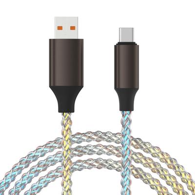 Плетеный кабель для зарядки Type C с световыми эффектами 66 Вт Кабель для быстрой зарядки длиной 1 м Зарядный кабель для нескольких устройств