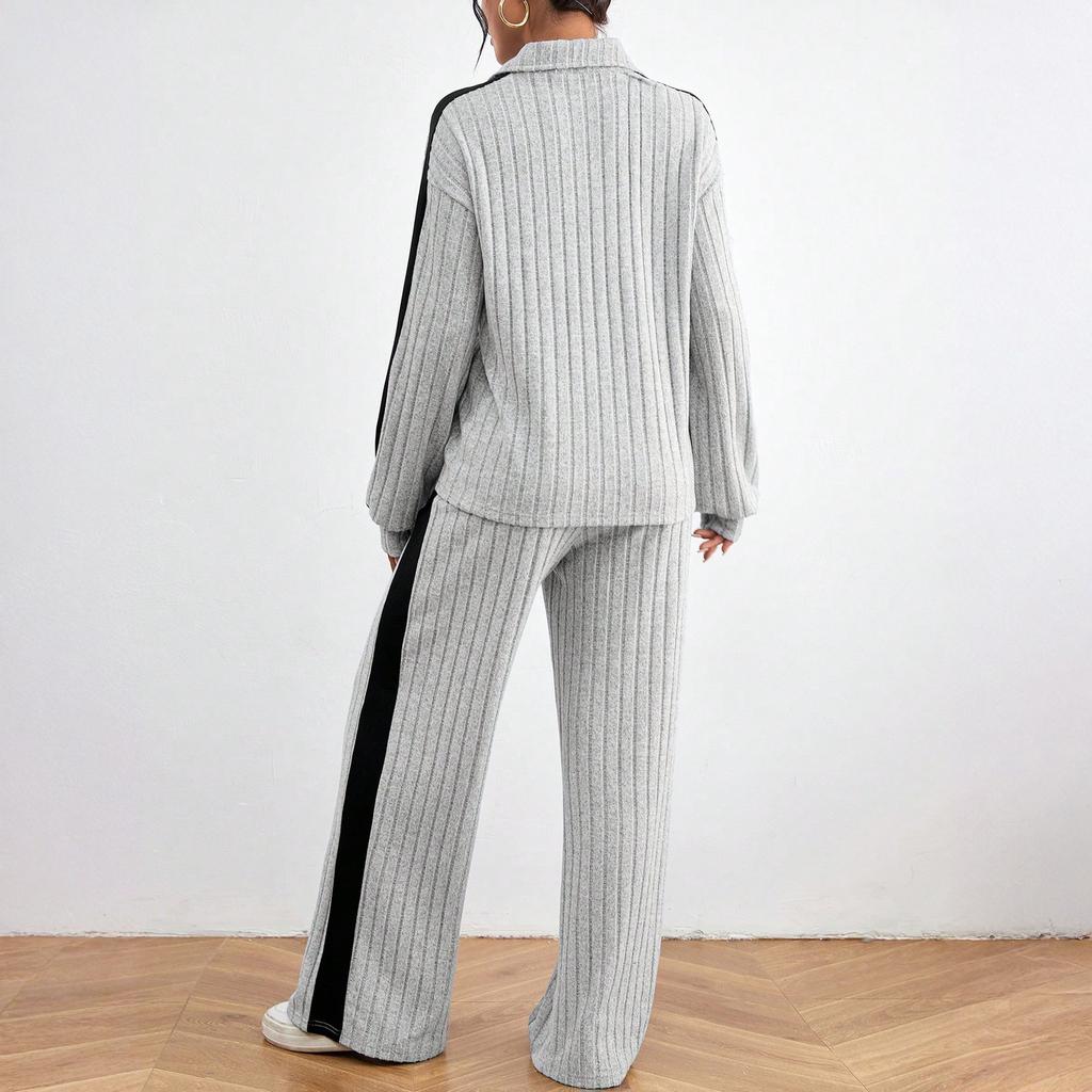 Женский свободный и удобный худи на шнурке с молнией, с цветными блоками, повседневный модный топ, однотонный комплект брюк