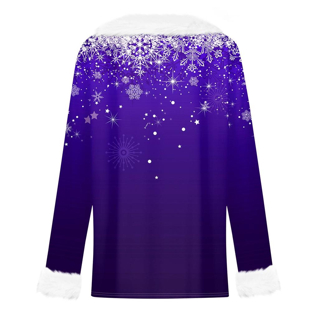Women's Fashion Long Sleeve Christmas Printed Party Plush Neck V-Neck Top