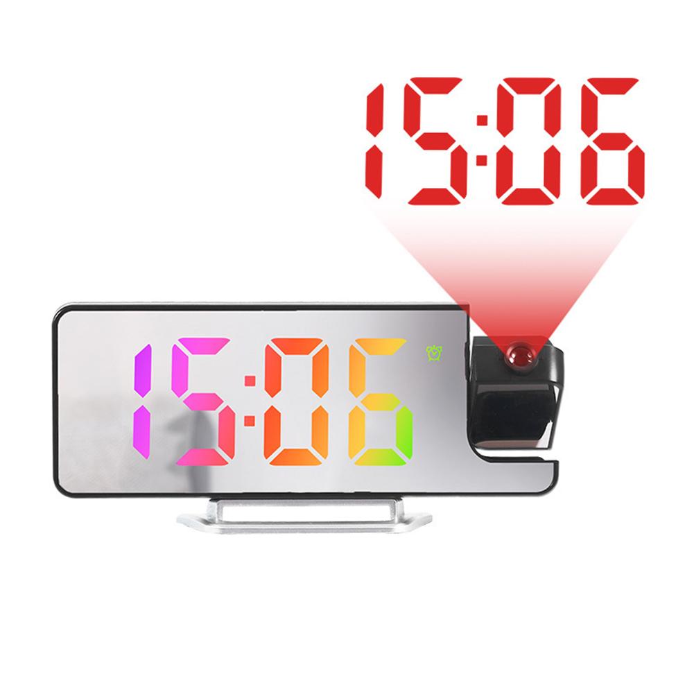Projection Alarm Clock Desk Clock With Large Color LED Display Rotatable Ceiling/Wall-Projector For Bedroom Office Bathroom