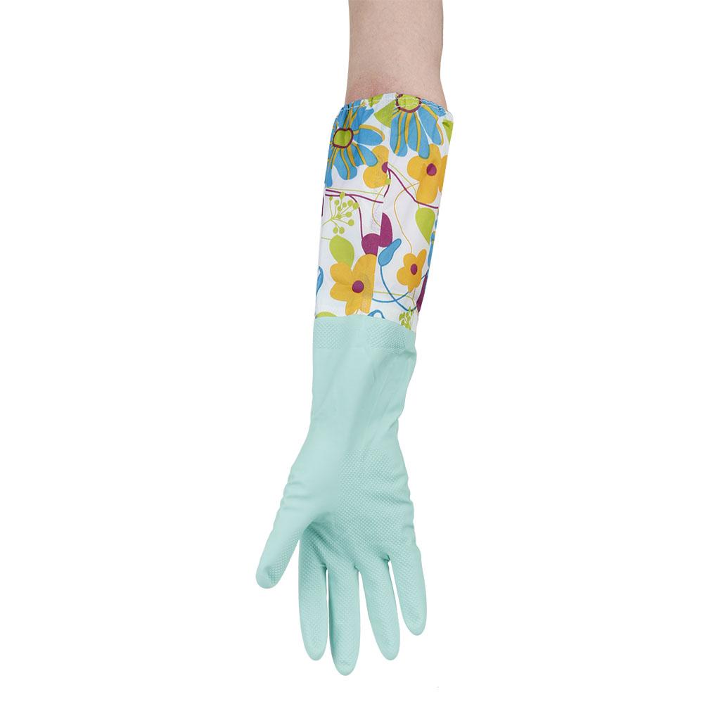 Green Floral Dishwashing Gloves Household Beam Port Velvet Gloves Warm Gloves