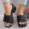 Модные Элегантные Женские Шлепанцы на Платформе Летние На Высоком Каблуке Кожаные Женские Уличные Нескользящие Повседневные Пляжные Босоножки на Каблуке Женская Обувь Мода