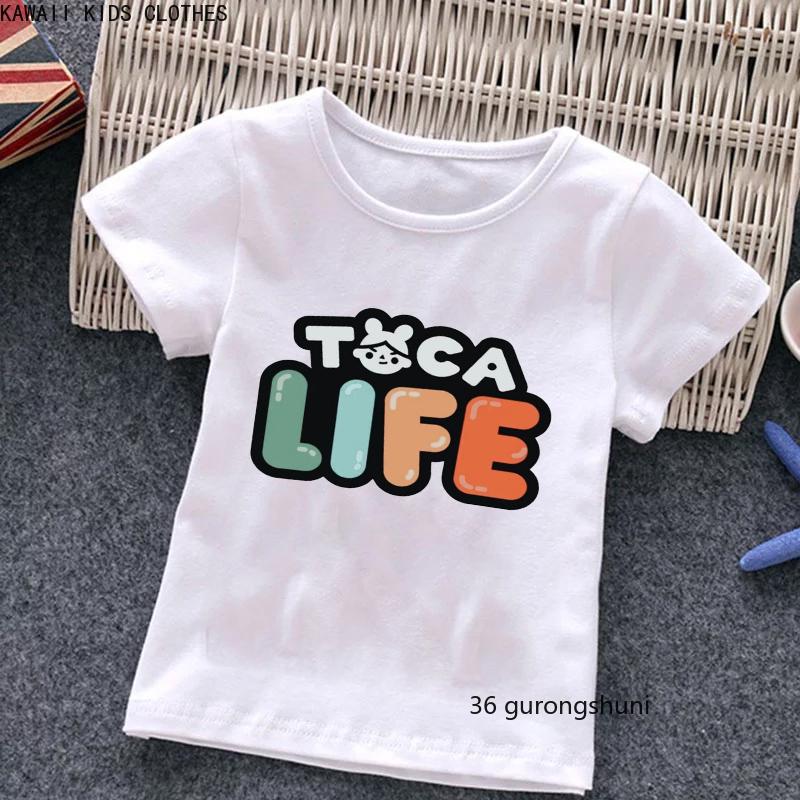 Смешная Мультяшная Кавайная Футболка Toca Life World для Мальчиков Девочек Детская Одежда С коротким рукавом Анимация Игры Toca Boca Топы