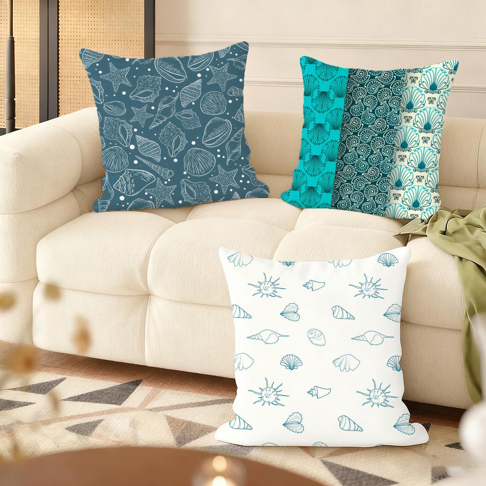 Seashell Pattern Cushion Cover Soft Short Plush Pillow Cover Smooth Cozy Texture Aesthetic Cushion Case Home Decor