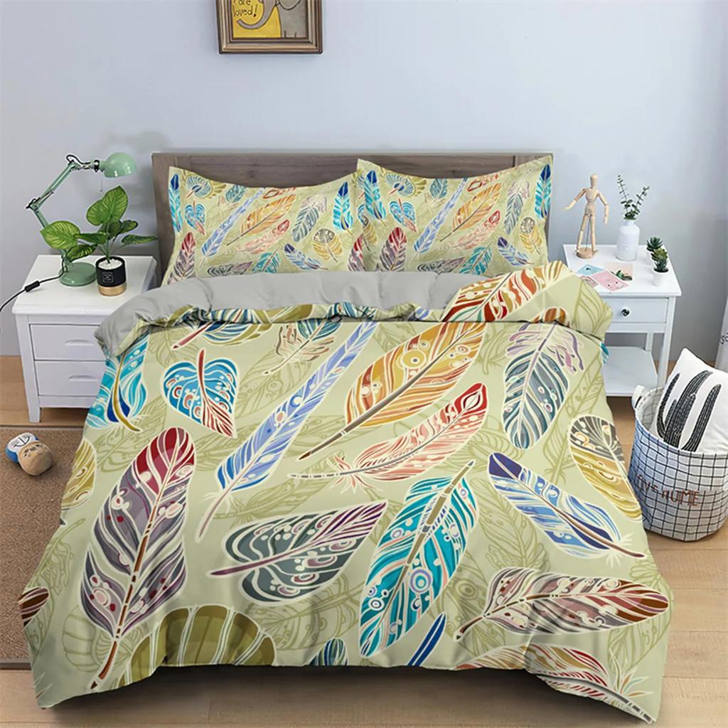 Dark Blue Peacock Feather Duvet Cover Feather Elegant Theme Chic Floral Quilt Cover for Women Teen Boys Girls Bedroom Decoration