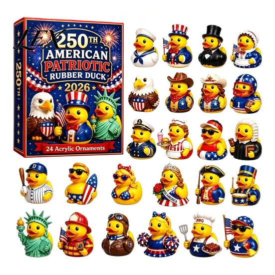 Holiday Party Favors for Children 2026 USA 250th Anniversary Rubber Duck Advent Calendar, 24-Day Patriotic Countdown Christmas Gift Sets Collection