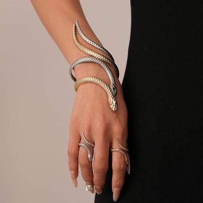 2 шт. Панк Браслеты в форме змеи Кольцо Набор украшений Спиральные змеиные браслеты с открытием Кольца для пальцев Женские Мужские Украшения для рук