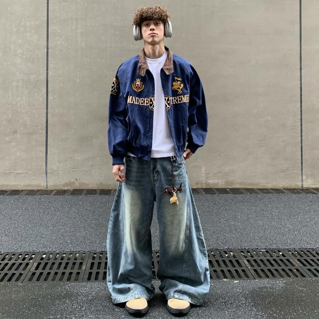 Куртка-бомбер ZYLLO в стиле американского ретро-винтажа с вышивкой и молнией, модная, в стиле хип-хоп, с отложным воротником, в стиле 2000-х, уличная одежда, свободный крой, повседневная.