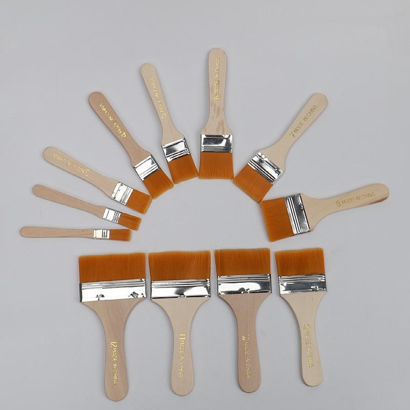 Nylon Hair Oil Painting Brushes Set: 12 Sizes, 5mm Thick Wooden Handles