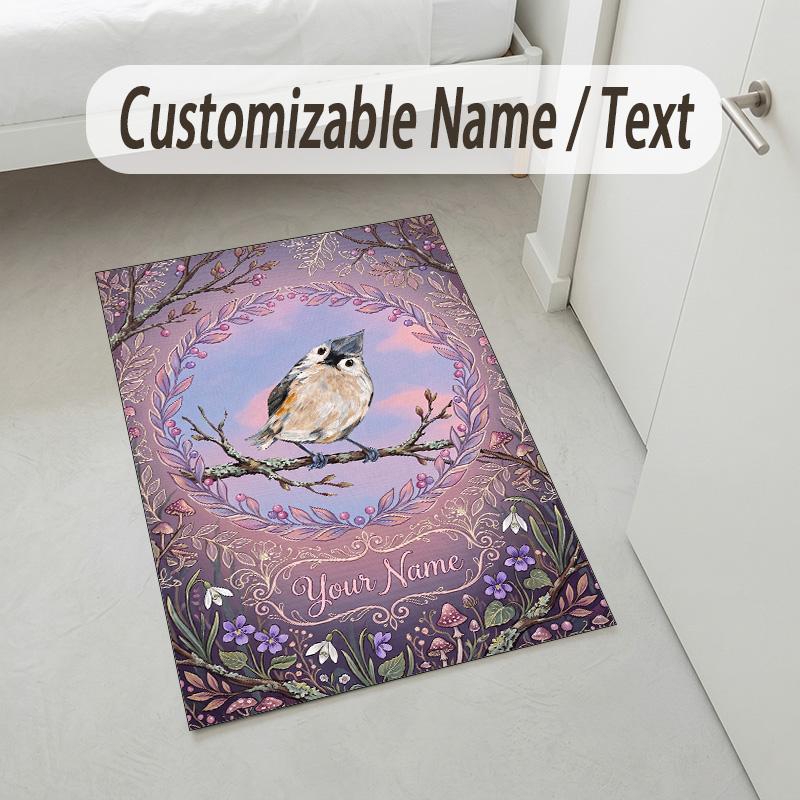 Beetle Floral Theme Soft Crystal Velvet Rug Custom Name & Text Print Non Slip Floor Rug for Bedroom Living Room
