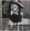 Women Gothic Shirt Black Anime Japanese Style T-shirt Lolita Anime Short Sleeved Black Loose Fitting Bottoming Top
