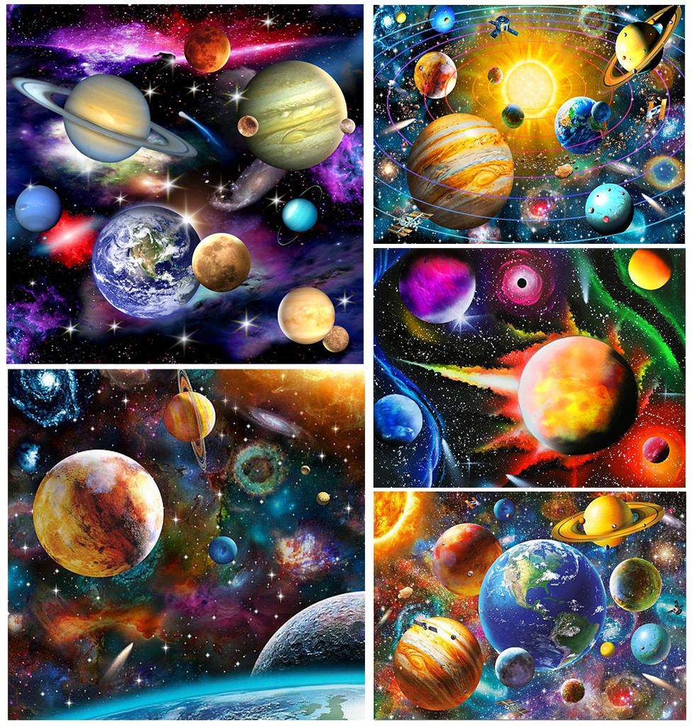 5D Diamond Painting Universe Planet Full Circle Diamond Embroidery Starry Sky Landscape Cross Stitch Kit New Year Gift Home Deco