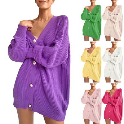 Женский и зимний модный вязаный кардиган-жакет однотонного цвета