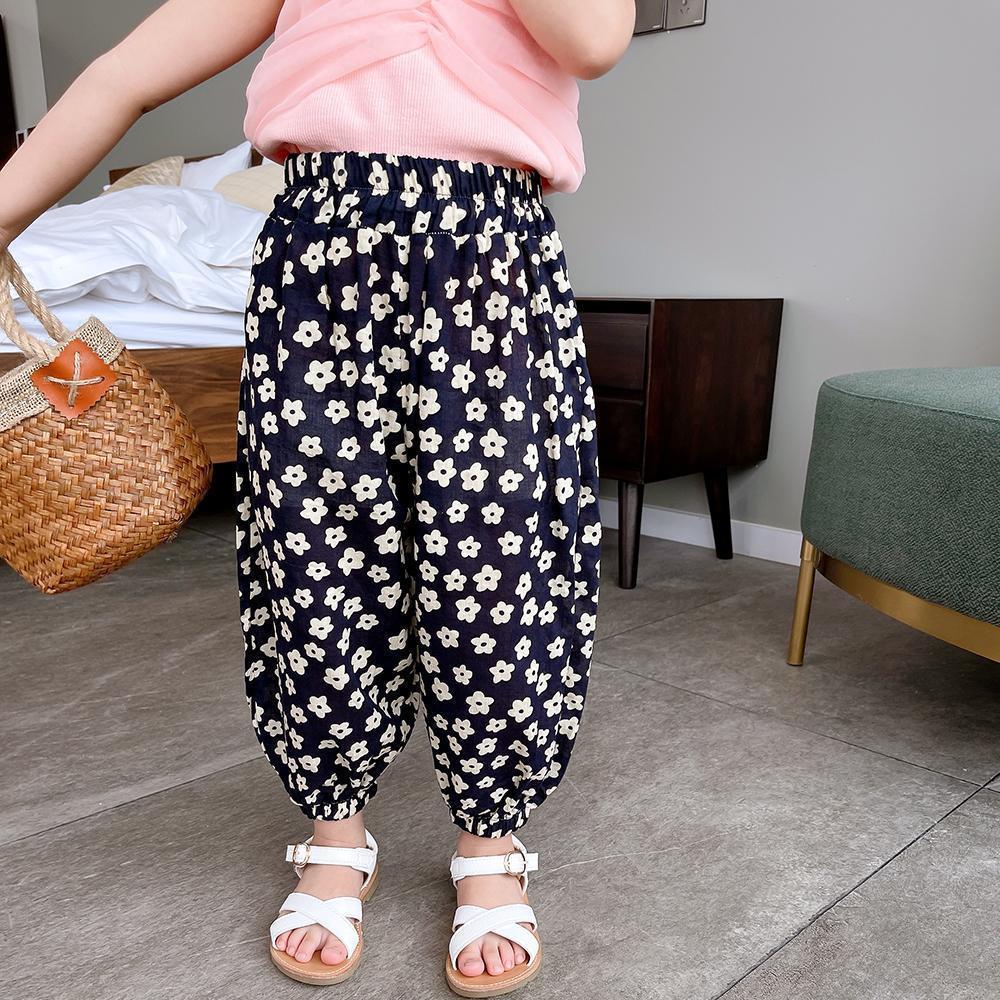 Children's Retro Floral Sun Protection Beach Pants with Mid-High Waist - Versatile Anti-Mosquito Summer Print for Girls