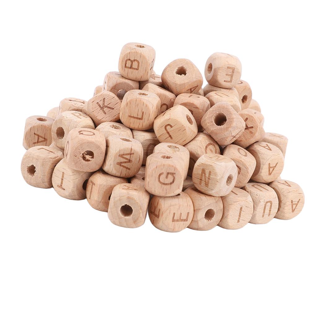 100PCS Alphabet Wooden Beads 12mm Side Length Cube 4.5mm Hole Diameter Wooden Letter Beads for Handcraft