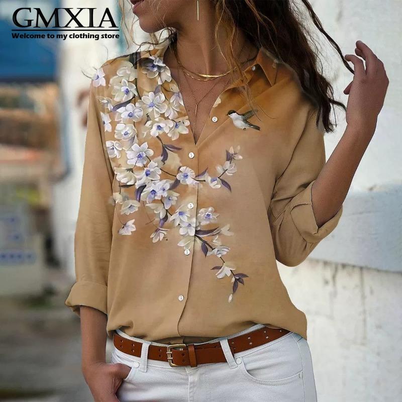 GMXIA 38 цветов Женская мода Повседневные Блузки и рубашки с длинным рукавом и воротником ПОЛО