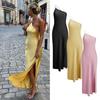 Women Sexy Dress Sloping Collar Sleeveless Open Back Design Long Dress Solid Color Side Slit Design Party Dress