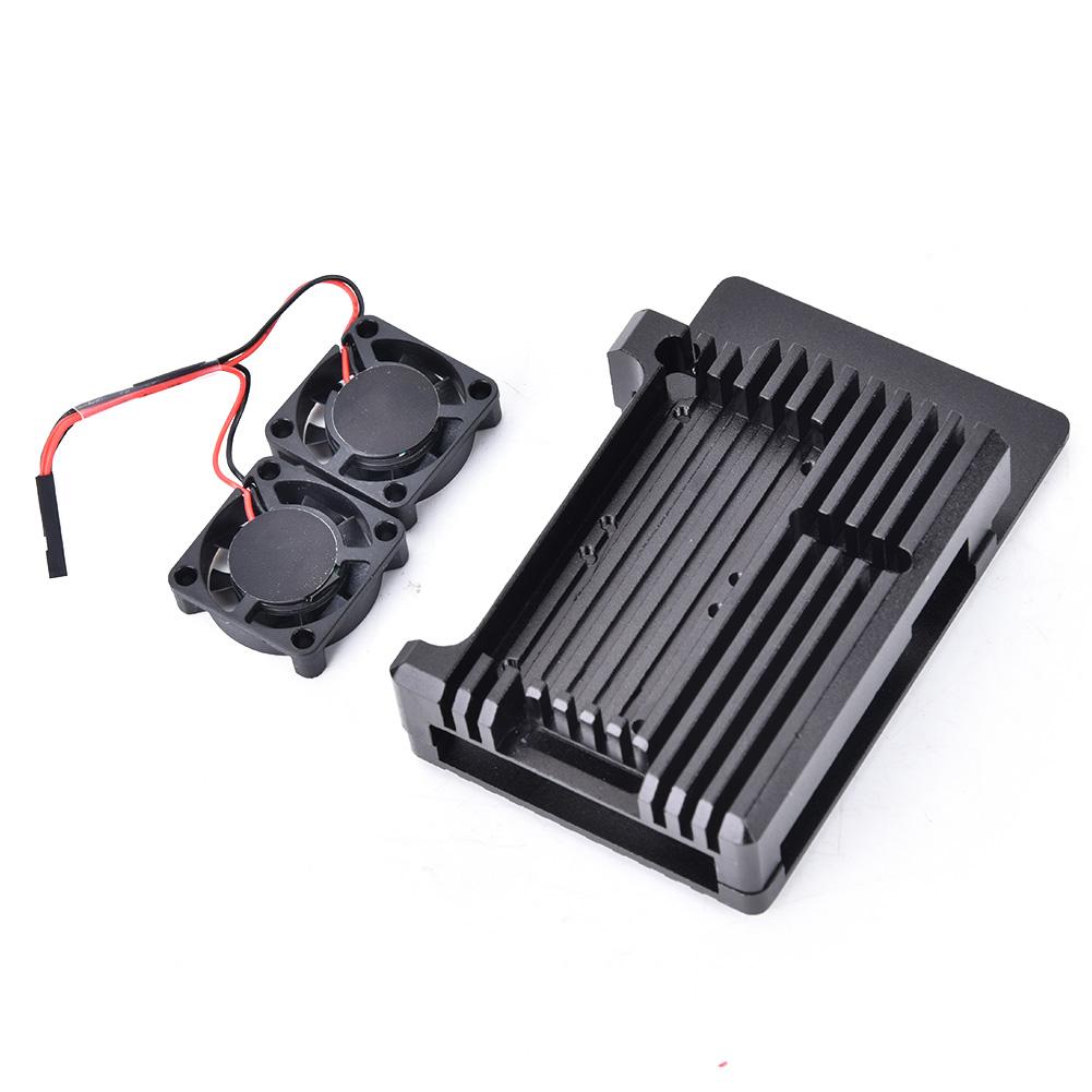 For Raspberry Pi 4B Black Aluminum Alloy Protective Box Enclosure Case (with Dual Fan)