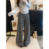 Kumikumi Stripes Drawstring High Waist Casual Pants Straight-Leg Pants Women Autumn Chic Loose Figure Flattering Mopping Pants Pants