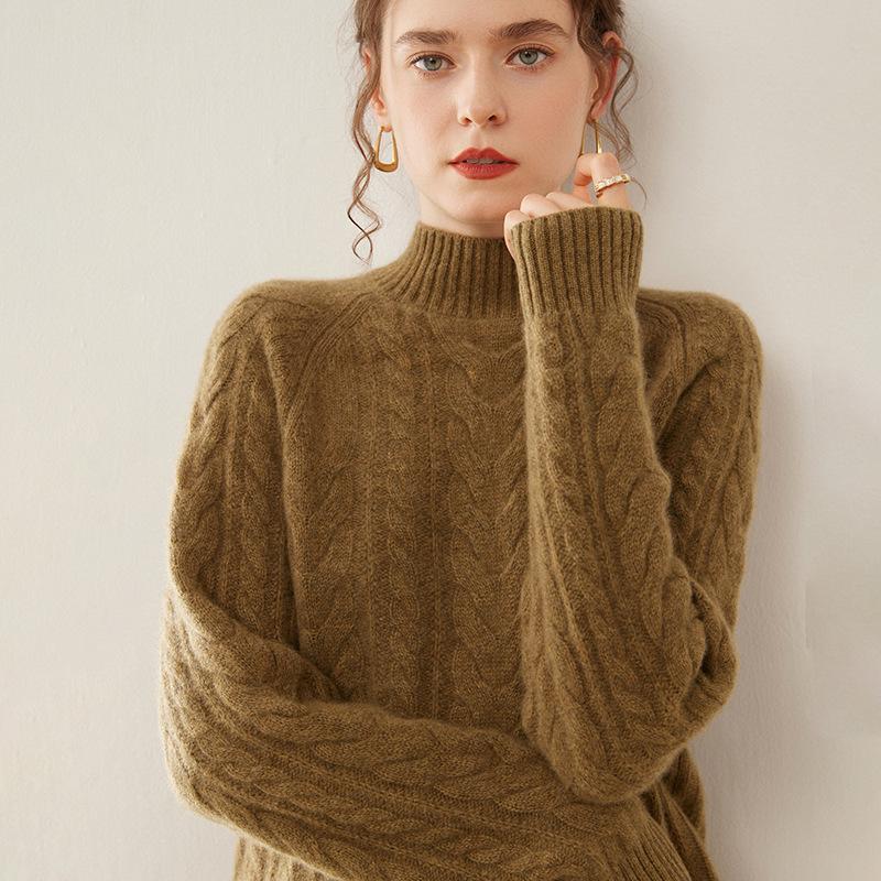 Женский приталенный кашемировый свитер-пуловер крупной вязки на осень/зиму