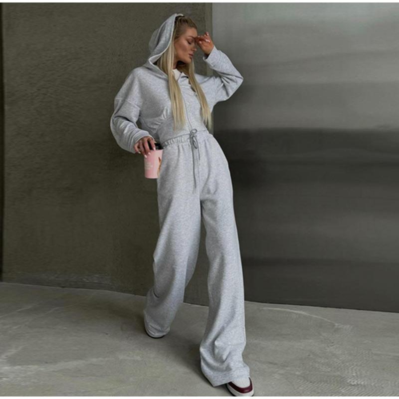 Casual Solid Color Hoodies Pants Set Women Long Sleeve Zipper Short Sweatshirt Slim Drawstring Trouser 2025 Spring Autumn New Lady Tracksuit