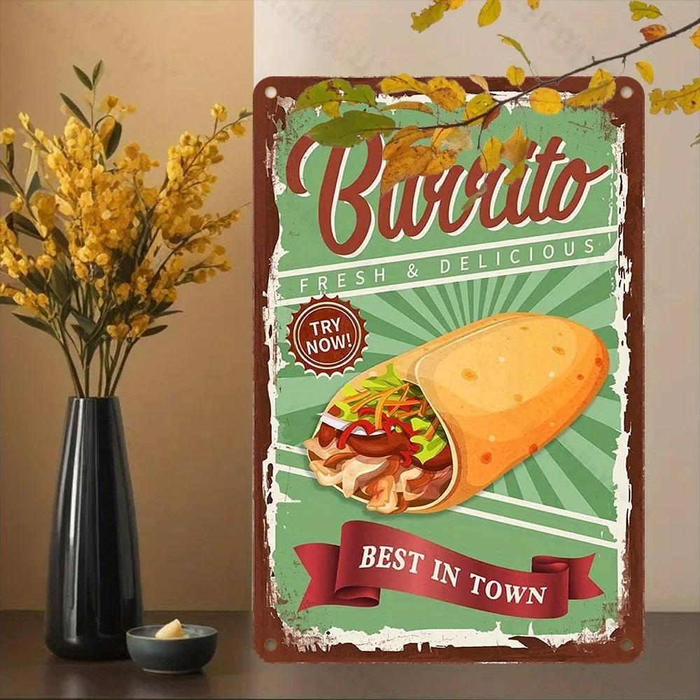 Rustic Aluminum Burrito Sign, UV Printed Wall Art. Vintage Style, Waterproof & Dustproof. Ideal for Indoor/Outdoor Home Decor.
