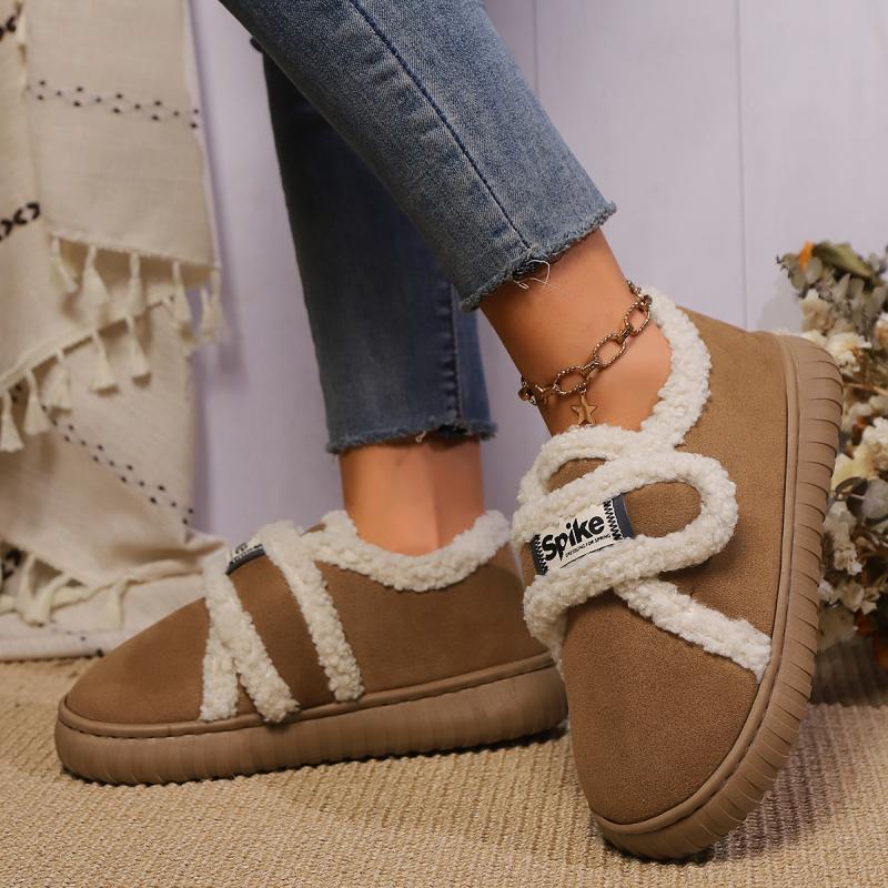 Fashion Sweet Short Plush Decoration Velcro Snow Boots Women 2025 Winter Round Toe Thick Bottom Ankle Boots Soft Sole Warm Fur Botas