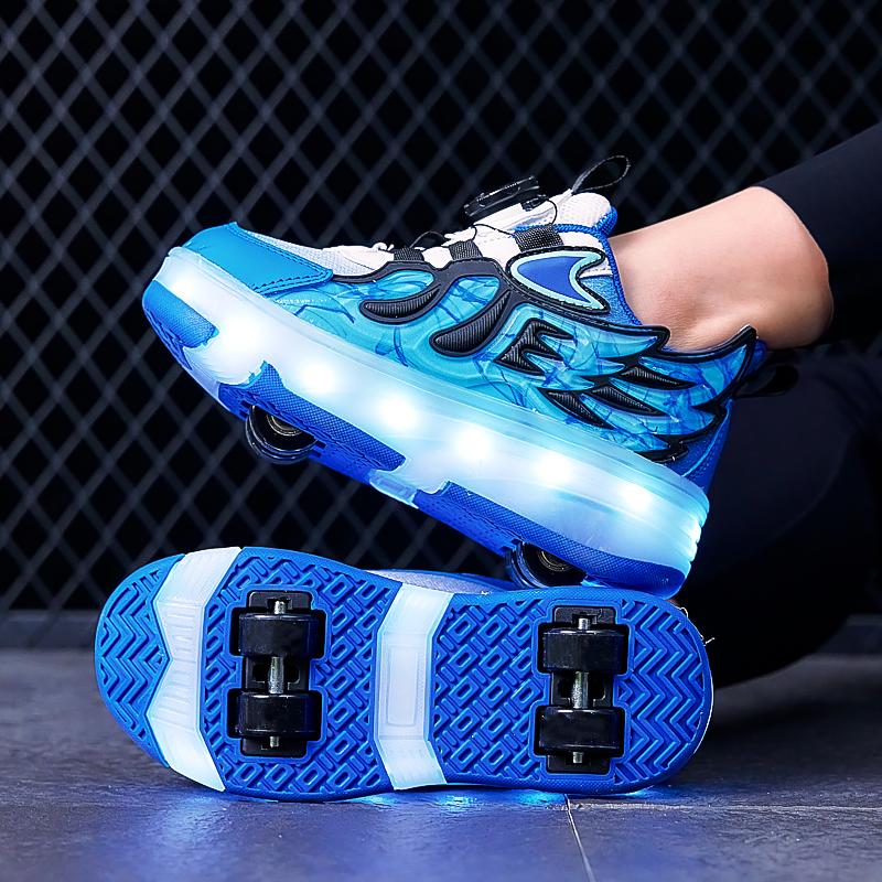 ДЕТСКАЯ четырехколесная зарядная обувь на плоской подошве, обувь со светодиодной лампой, обувь для бегунов, спортивная обувь для катания на роликовых коньках, коньки для девочек