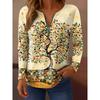 Women's T Shirt Quarter Zip Long Sleeve Casual Floral Graphic Elegant Vintage Stylish V Neck