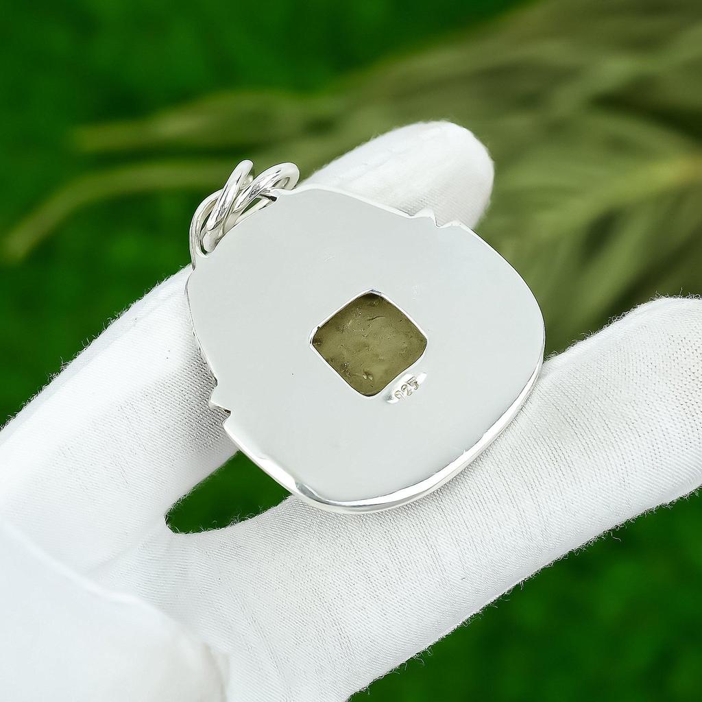 Natural Prehnite Gemstone Pendant Handmade 925 Sterling Silver Indian Jewelry