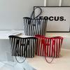 Zipper Shoulder Bag Korean Style Shopping Handbag Casual Stripe Canvas Tote Bag  Girls
